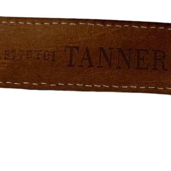 Tanner Italian Black Leather Belt Silvertone Buckle Size Medium Made in Italy - Picture 6 of 12